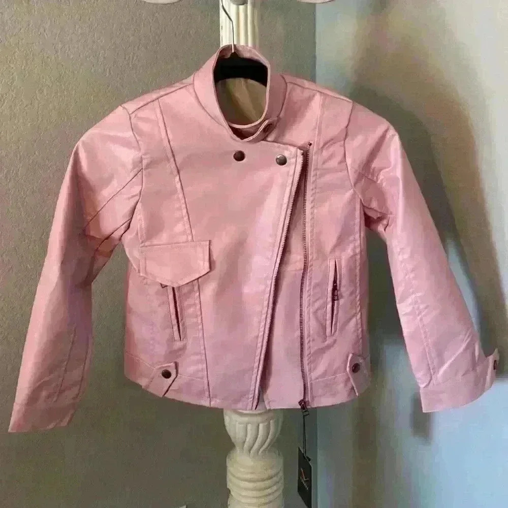 NEW Super Cute Trendy Girls Soft Pink Moto Zipper Jacket Little Girl’s SZ 9/10 - Picture 3 of 6